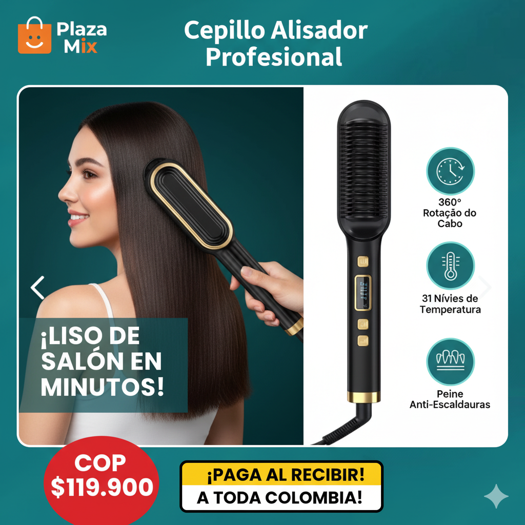 Cepillo Alisador Profesional 31 Niveles iones Negativos | Pantalla Digital | Bivolt