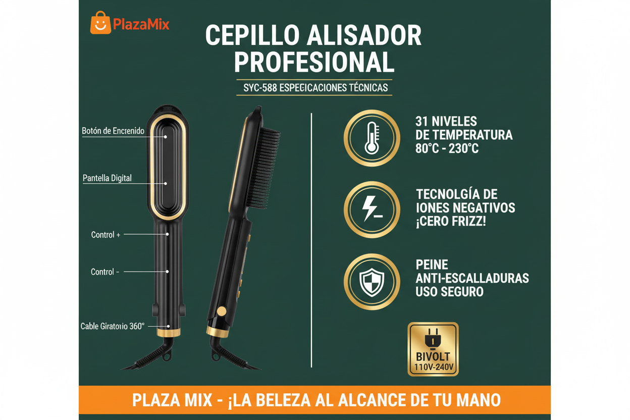Cepillo Alisador Profesional 31 Niveles iones Negativos | Pantalla Digital | Bivolt